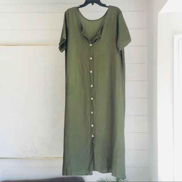 Pour Moi Italian Linen Blend  Green Oversized Dress - Women’s M - Picture 1 of 6